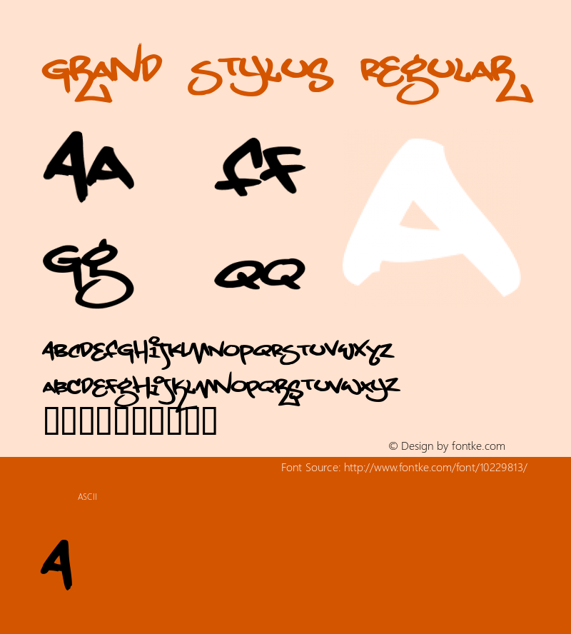 Grand Stylus Regular 2001; 1.0, initial release Font Sample