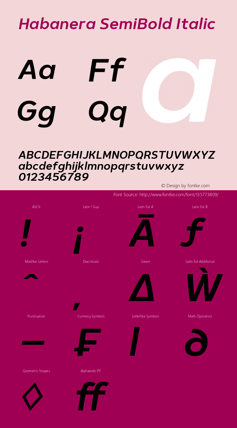 Habanera SemiBold Italic 1.0 Font Sample