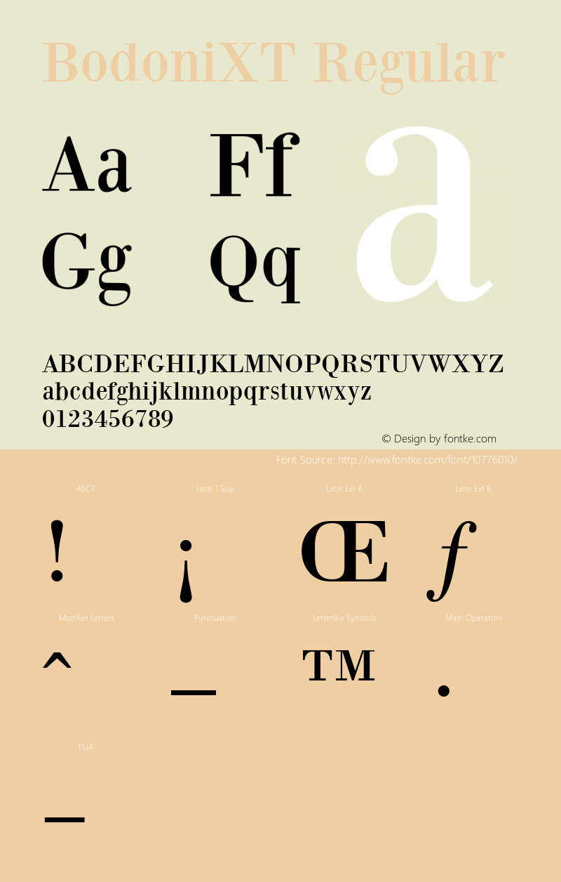 BodoniXT Regular 1.0 2003-06-19 Font Sample