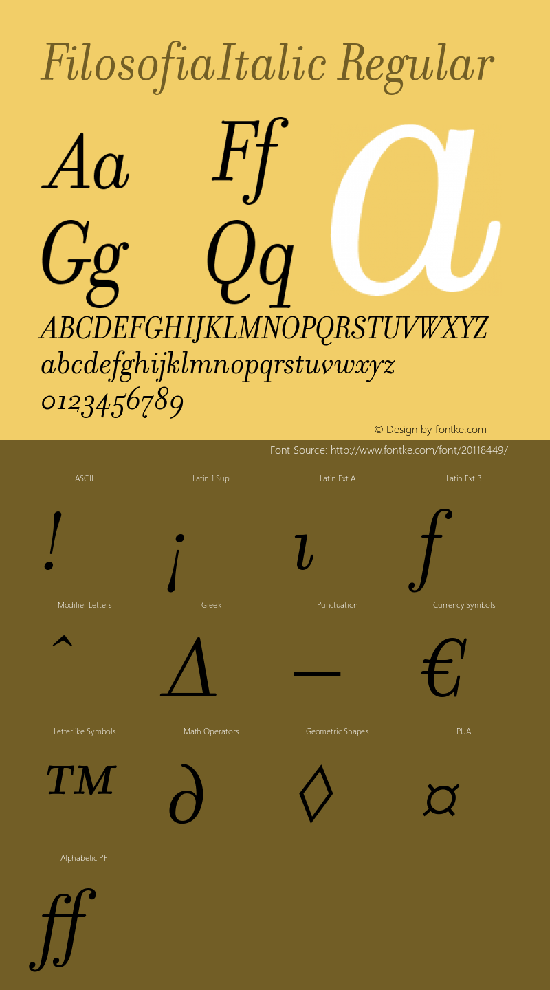 FilosofiaItalic Version 4.0; release Font Sample