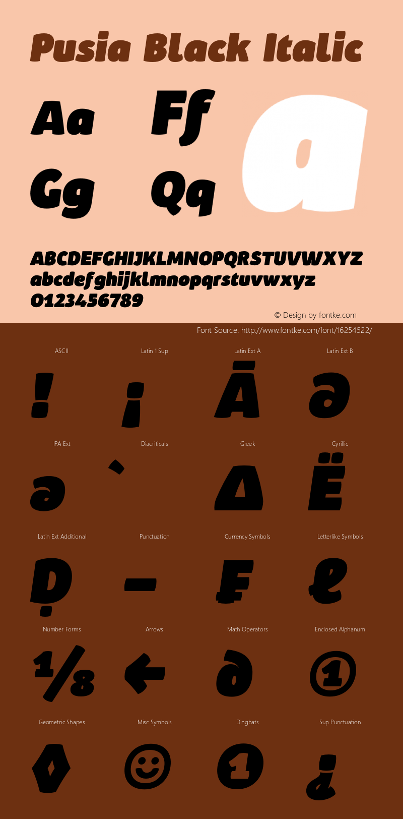 Pusia Black Italic Version 1.000;PS 001.000;hotconv 1.0.88;makeotf.lib2.5.64775 Font Sample