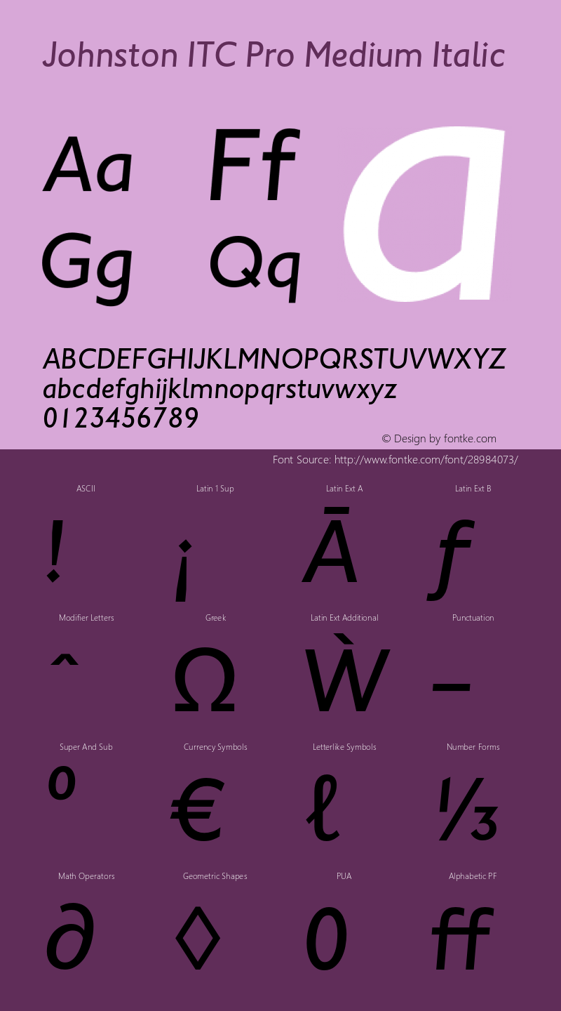 JohnstonITCPro-MediumItalic Version 1.00 Font Sample