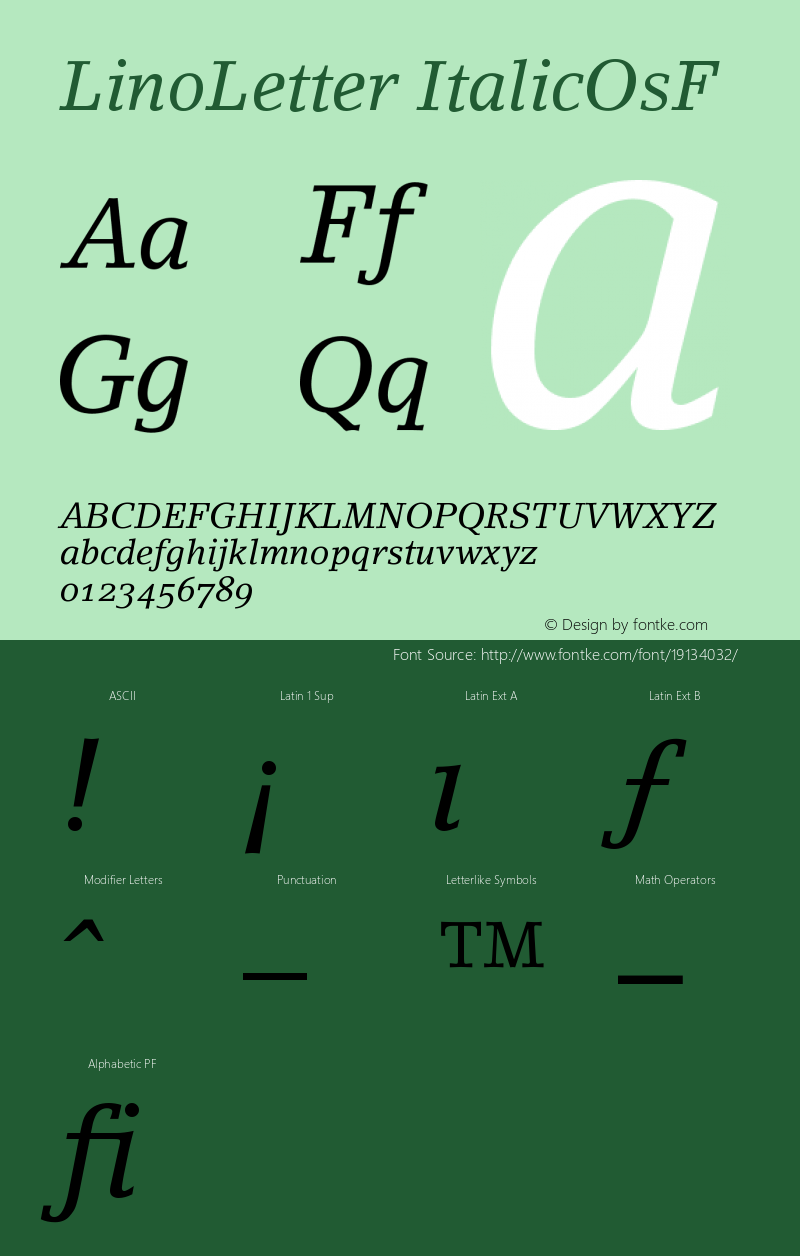 LinoLetter Italic Oldstyle Figures Version 001.000 Font Sample
