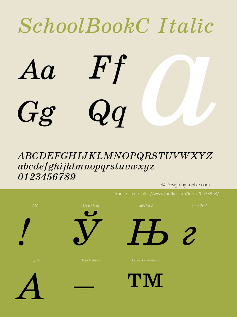 SchoolBookC Italic 001.000 Font Sample
