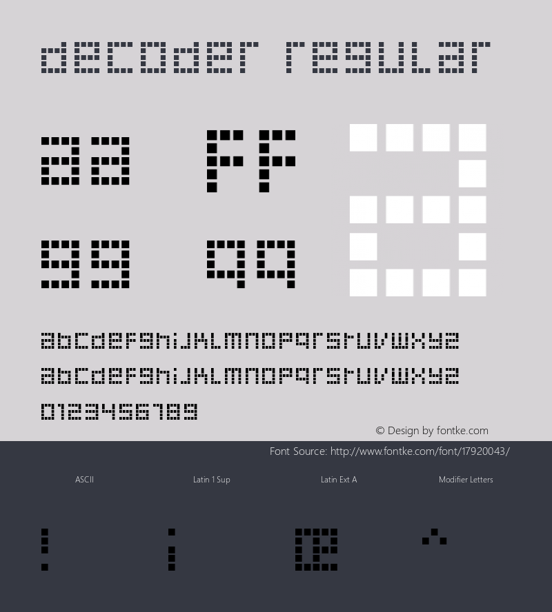 Decoder Regular Version 1.0; 2001 Font Sample
