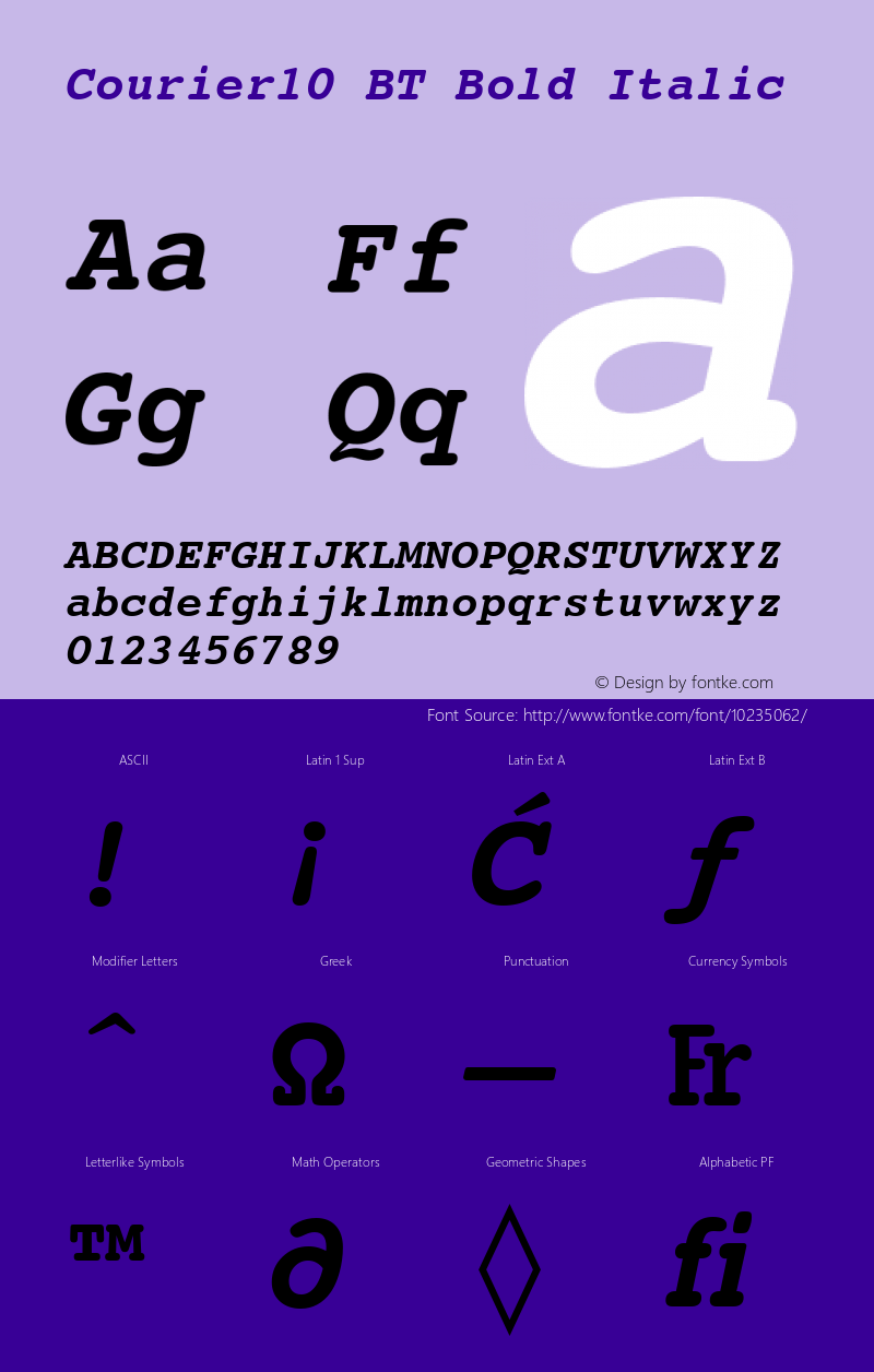 Courier10 BT Bold Italic Version 1.01 emb4-OT Font Sample