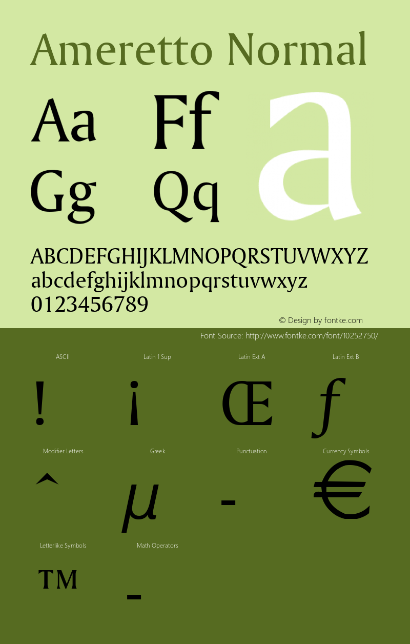 Ameretto Normal Altsys Fontographer 4.1 5/28/96 Font Sample