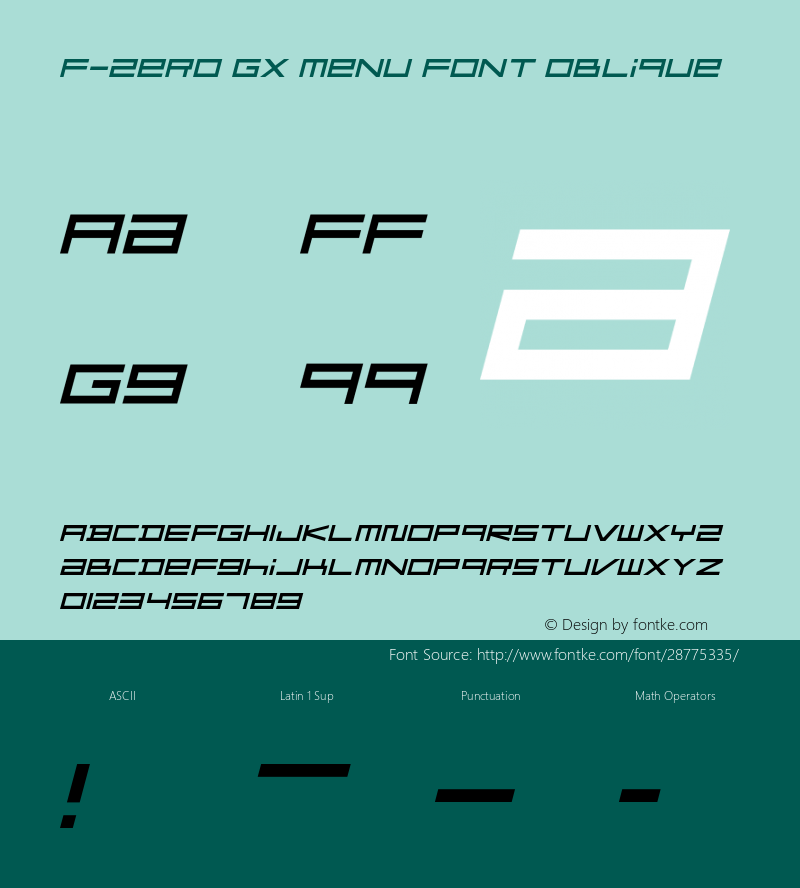 FZeroGXMenuFont-Oblique Version 1.000 Font Sample