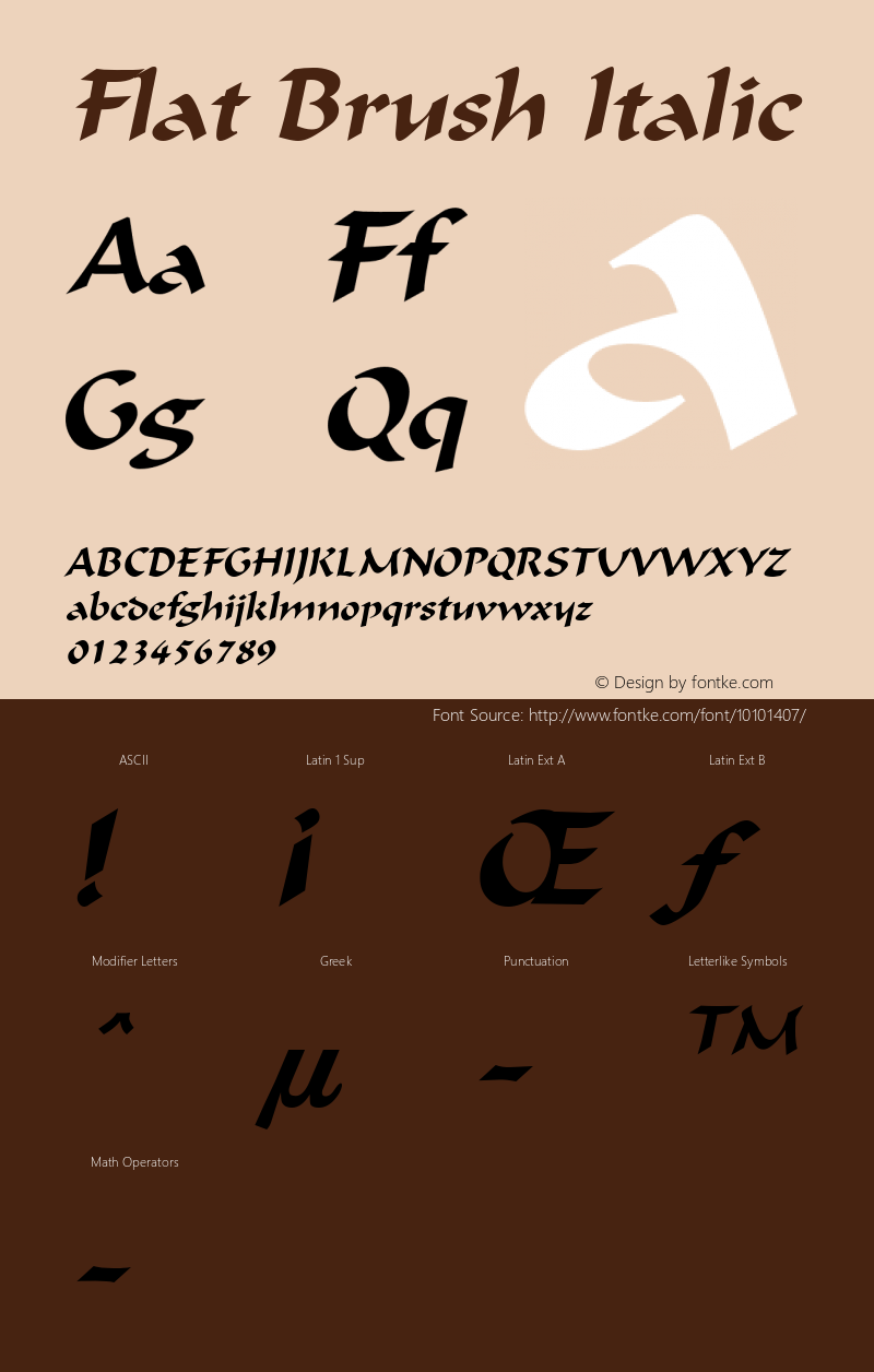 Flat Brush Italic Altsys Fontographer 4.1 2/1/95 Font Sample