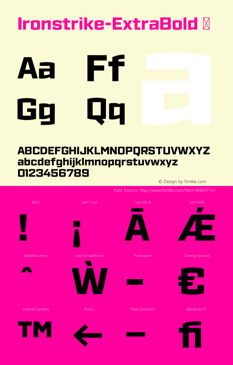 Ironstrike-ExtraBold ☞ Version 1.001;PS 001.001;hotconv 1.0.70;makeotf.lib2.5.58329;com.myfonts.dunwich.ironstrike.extra-bold.wfkit2.4b7j Font Sample