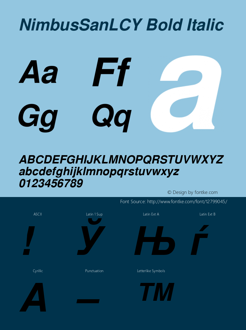 NimbusSanLCY Bold Italic Version 001.005 Font Sample