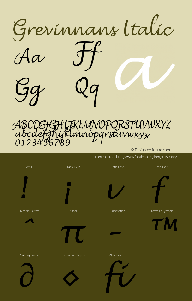 Grevinnans Italic Version 001.000 Font Sample