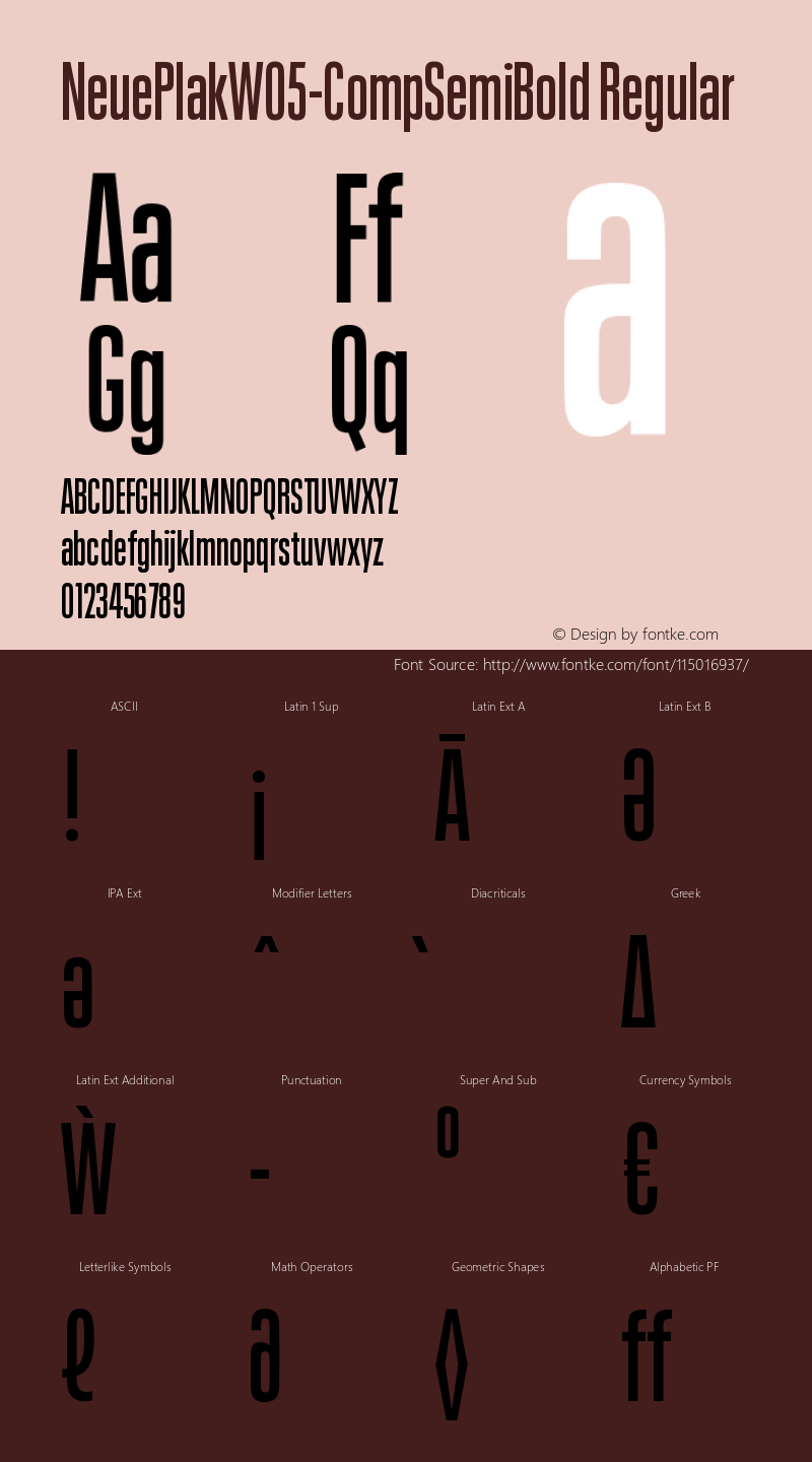 Neue Plak W05 Comp SemiBold Version 1.00 Font Sample