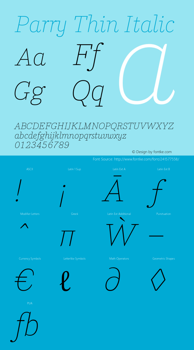 Parry Thin Italic Version 2.000图片样张