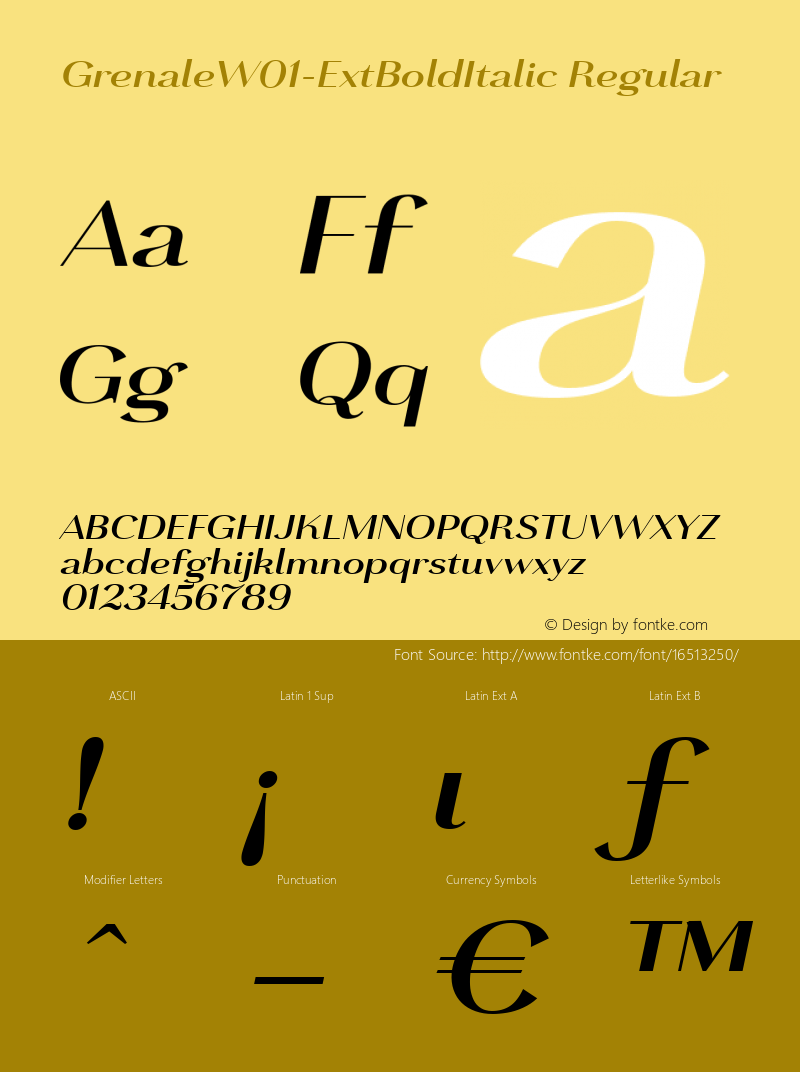 GrenaleW01-ExtBoldItalic Regular Version 1.00 Font Sample