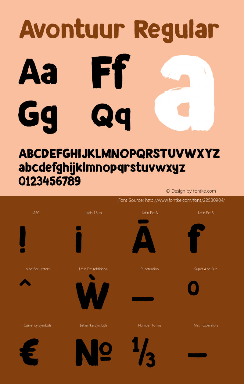 Avontuur Regular Version 1.001 Font Sample