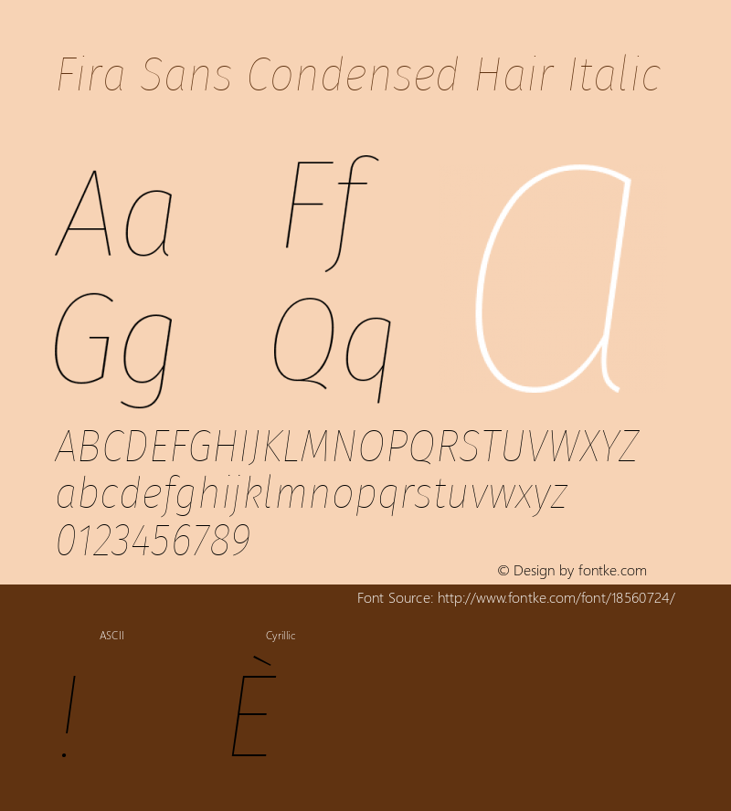 Fira Sans Condensed Hair Italic Version 4.203;PS 004.203;hotconv 1.0.88;makeotf.lib2.5.64775; ttfautohint (v1.4.1) Font Sample