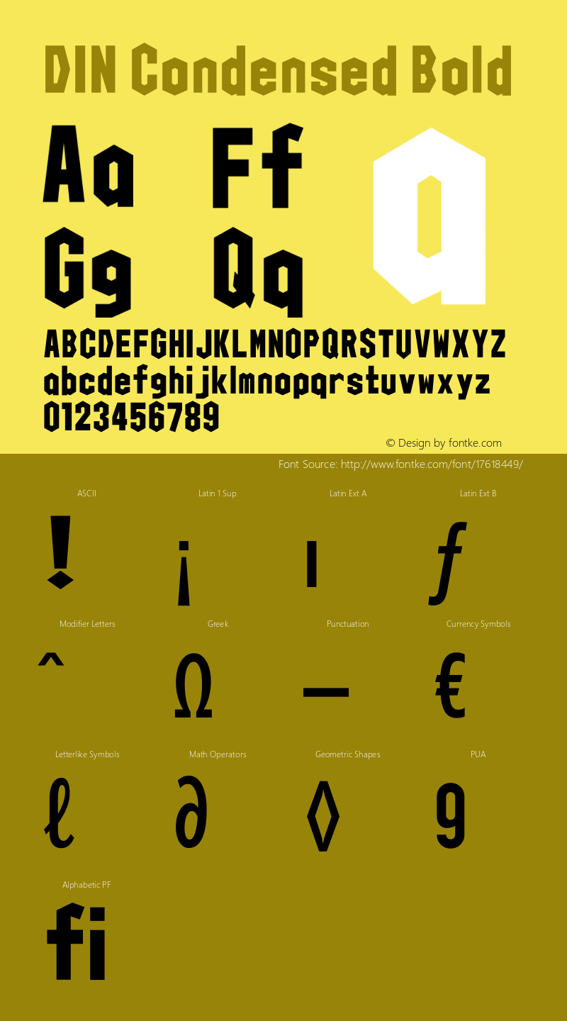 DIN Condensed Bold 9.0d1e1 Font Sample