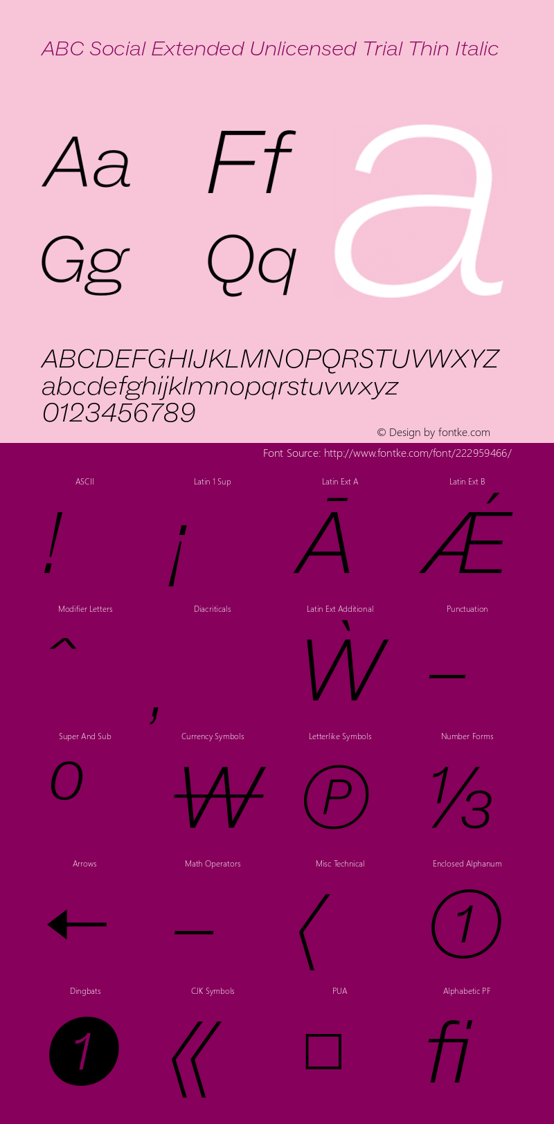 ABC Social Extended Unlicensed Trial Thin Italic Version 1.000;Unlicensed Trial图片样张