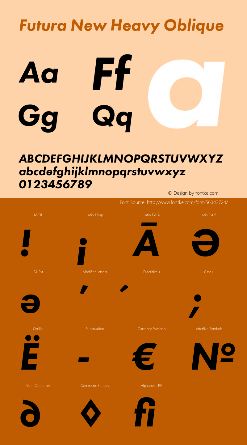 Futura New Heavy Obl Version 1.000 2008 initial release Font Sample