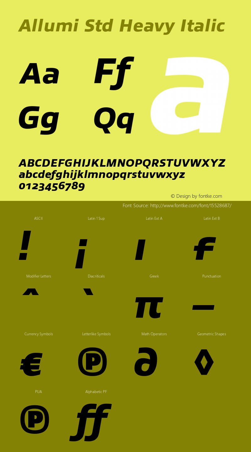 Allumi Std Heavy Italic Version 1.000 Font Sample