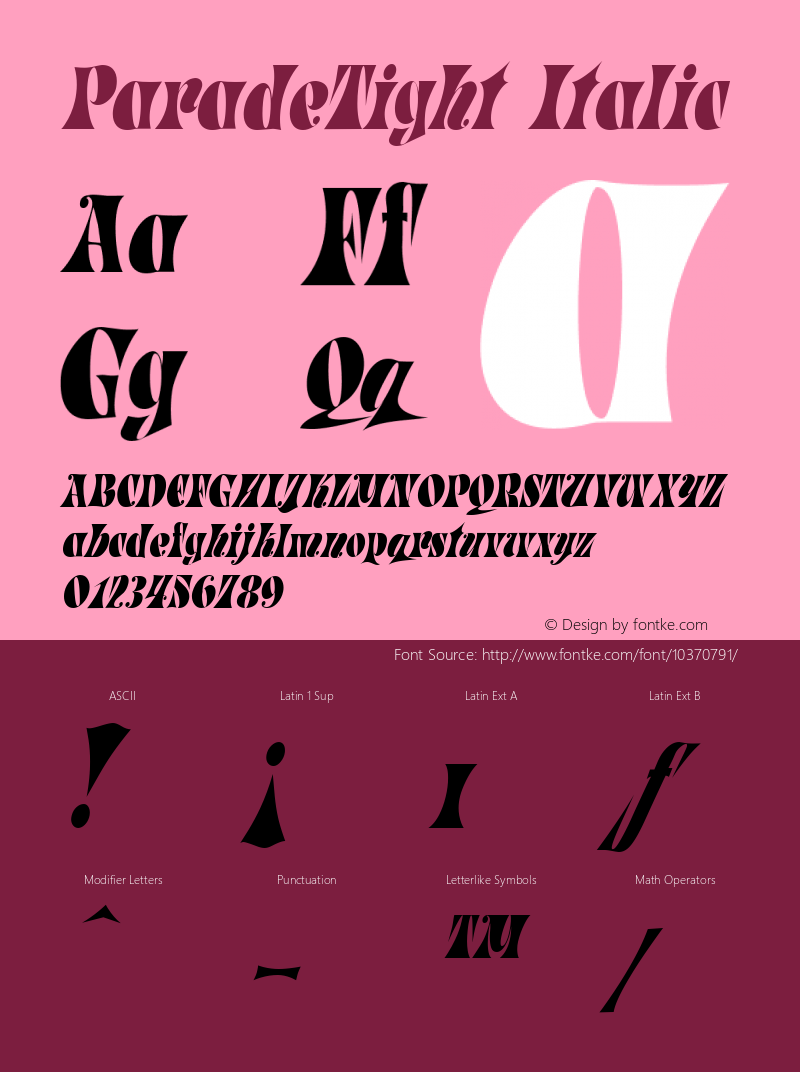 ParadeTight Italic W.S.I. Int'l v1.1 for GSP: 6/20/95 Font Sample