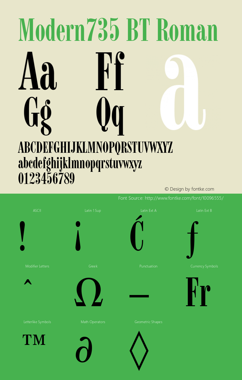 Modern735 BT Roman Version 2.001 mfgpctt 4.4 Font Sample