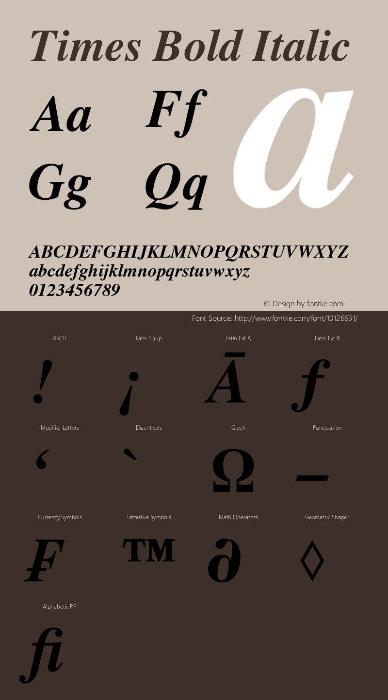 Times Bold Italic 4.1d1e2 Font Sample