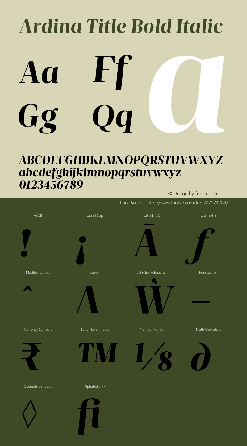 Ardina Title Bold Italic Version 1.001;PS 001.001;hotconv 1.0.70;makeotf.lib2.5.58329 Font Sample