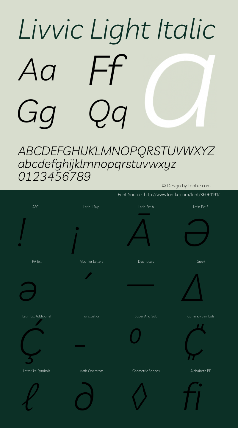 Livvic Light Italic Version 1.000 Font Sample