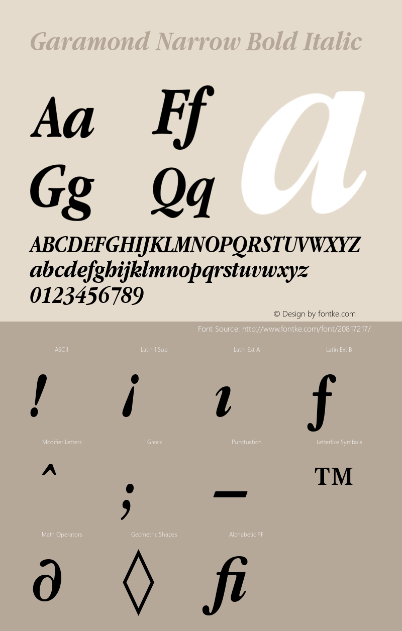 Garamond Narrow Bold Italic 1.0 Font Sample