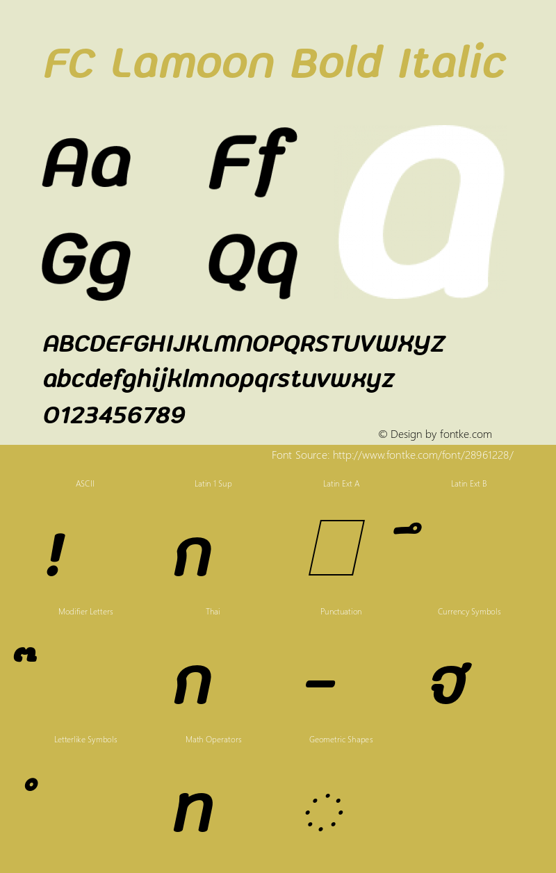 FC Lamoon Bold Italic Version 1.00 2018 by Fontcraft : Jutipong Poosumas Font Sample