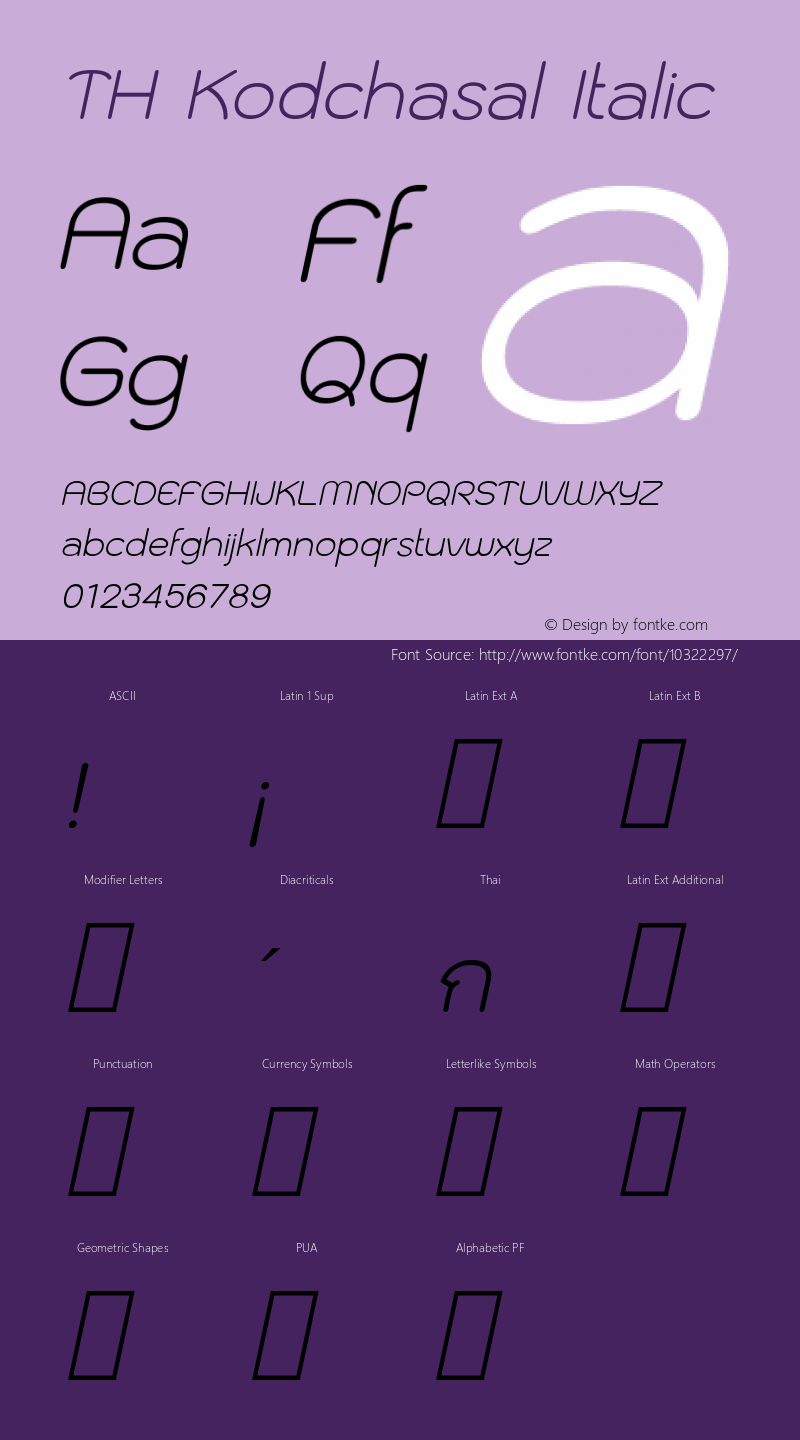 TH Kodchasal Italic Version 1.000 Font Sample