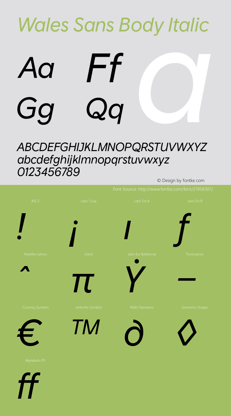 Wales Sans Body Italic Version 1.007 Font Sample