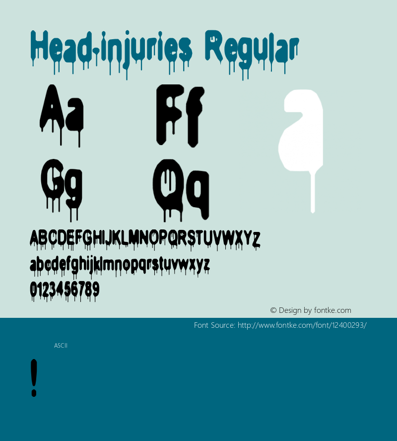 Head-injuries Regular 2001; 1.0, semi-dead release Font Sample