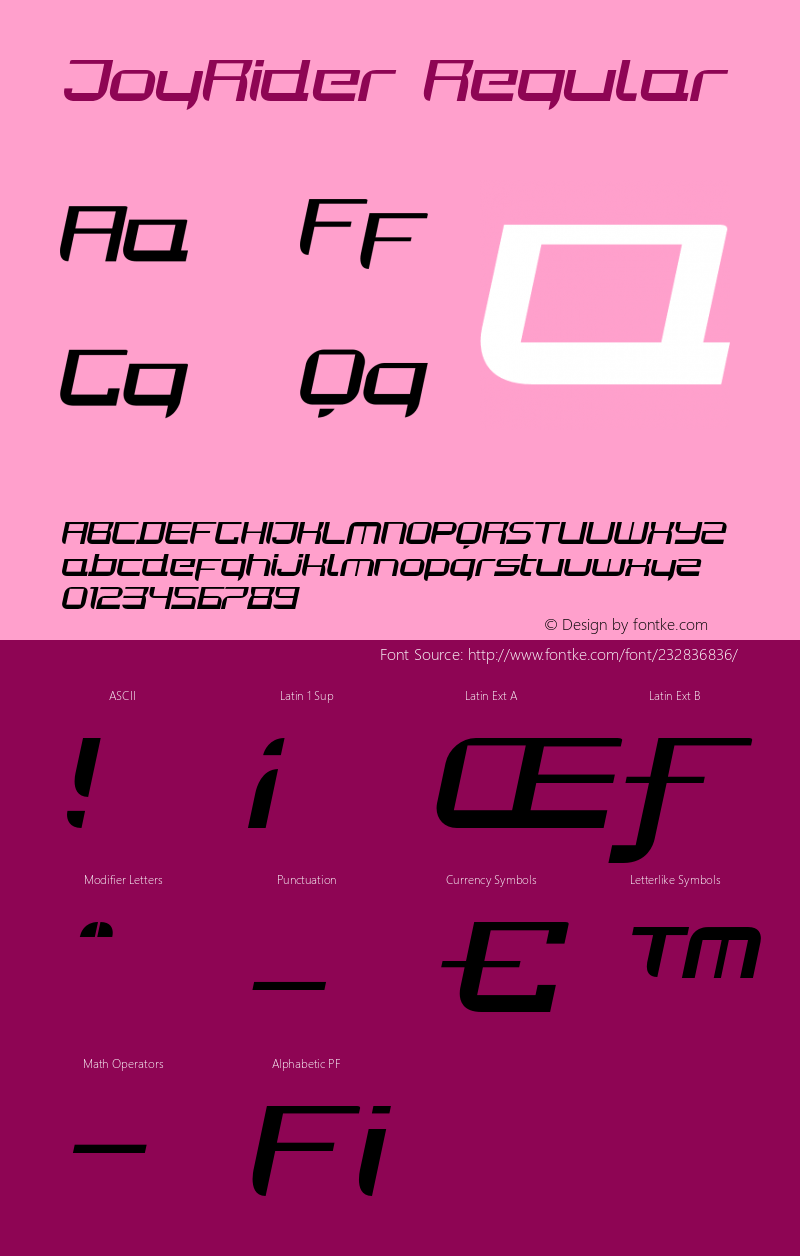 JoyRider RegularItalic Version 1.000;PS 001.000;hotconv 1.0.38图片样张