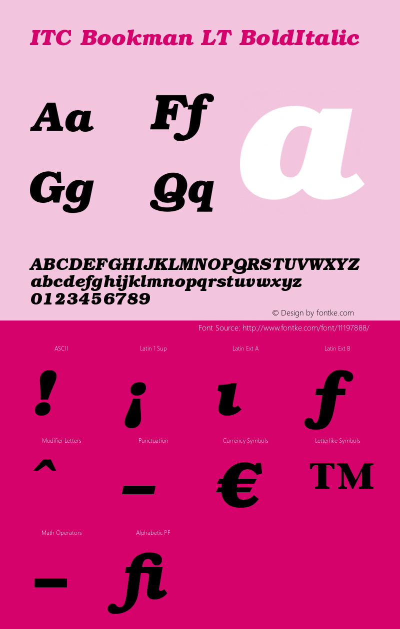 ITC Bookman LT BoldItalic Version 006.000 Font Sample