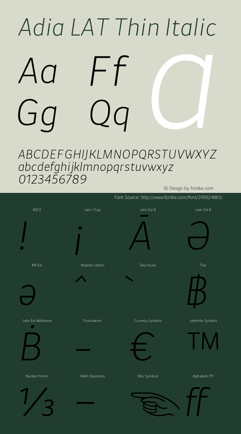 Adia LAT Thin Italic Version 1.000图片样张