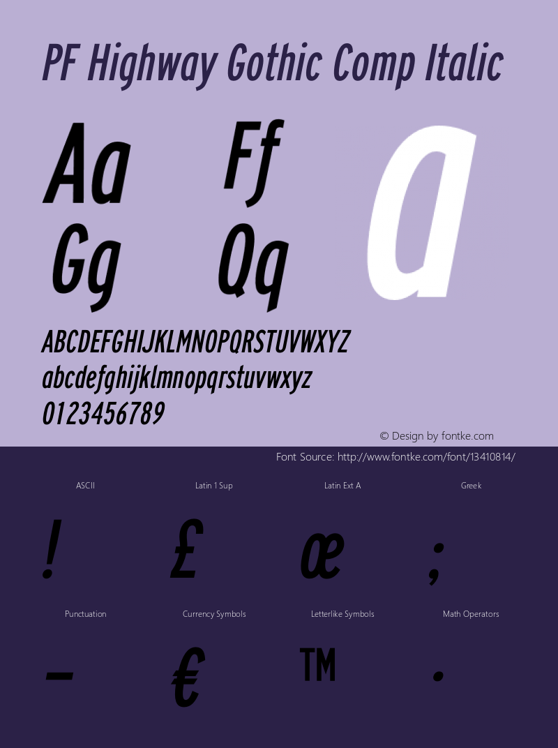 PF Highway Gothic Comp Italic OTF 1.000;PS 001.001;Core 1.0.34 Font Sample