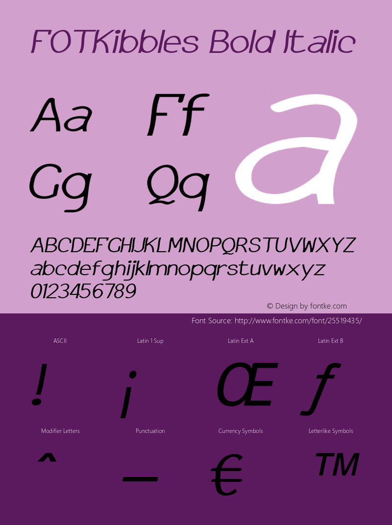 FOTKibbles-BoldItalic Version 1.000 Font Sample