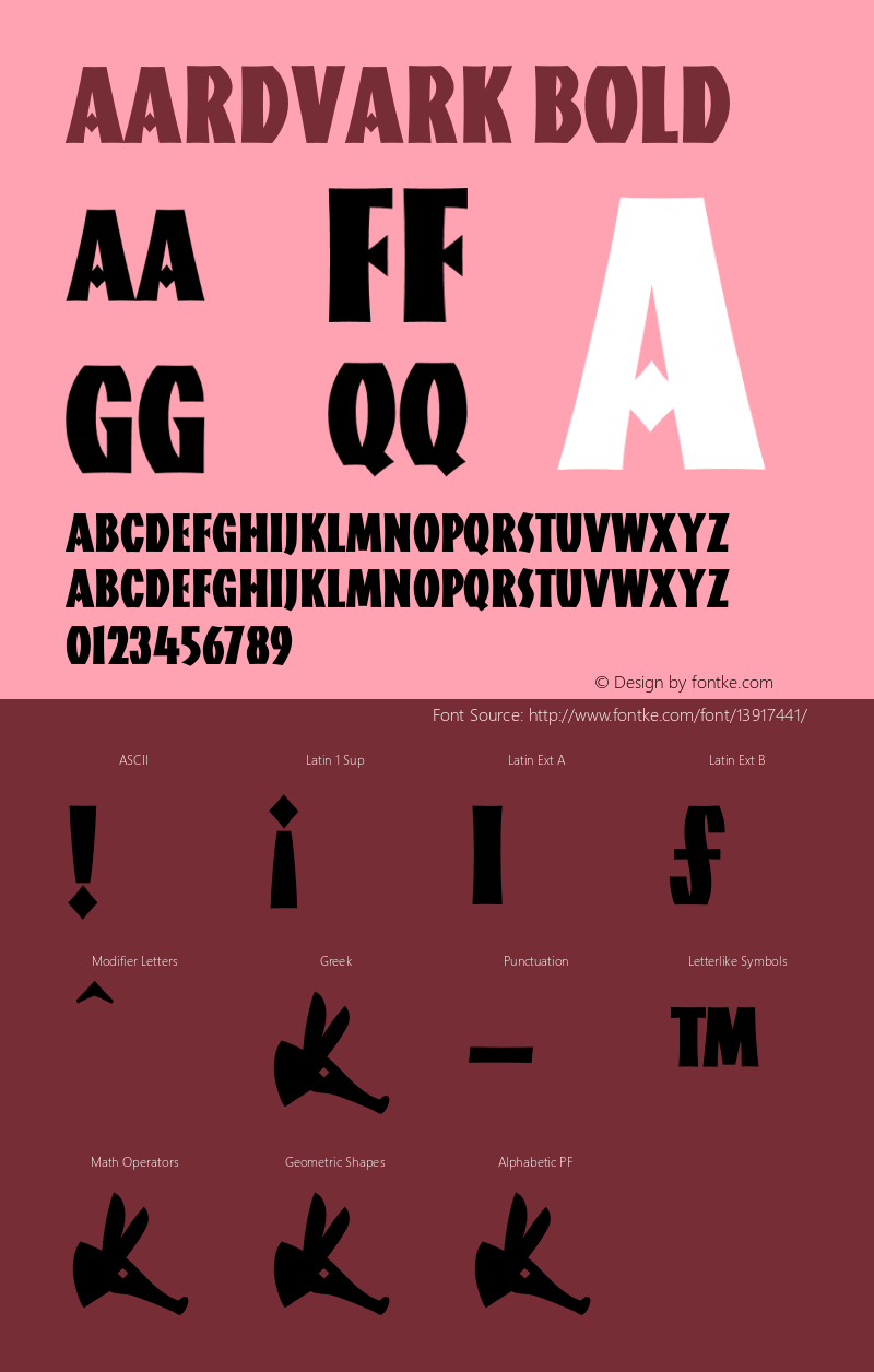 Aardvark Bold Version 001.000 Font Sample