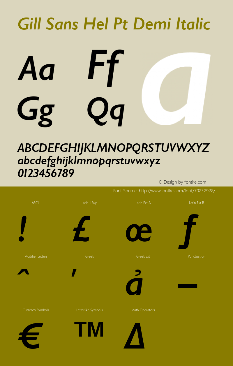 Gill Sans Hel Pt Demi Italic Version 4.301;PS 004.003;hotconv 1.0.38 Font Sample