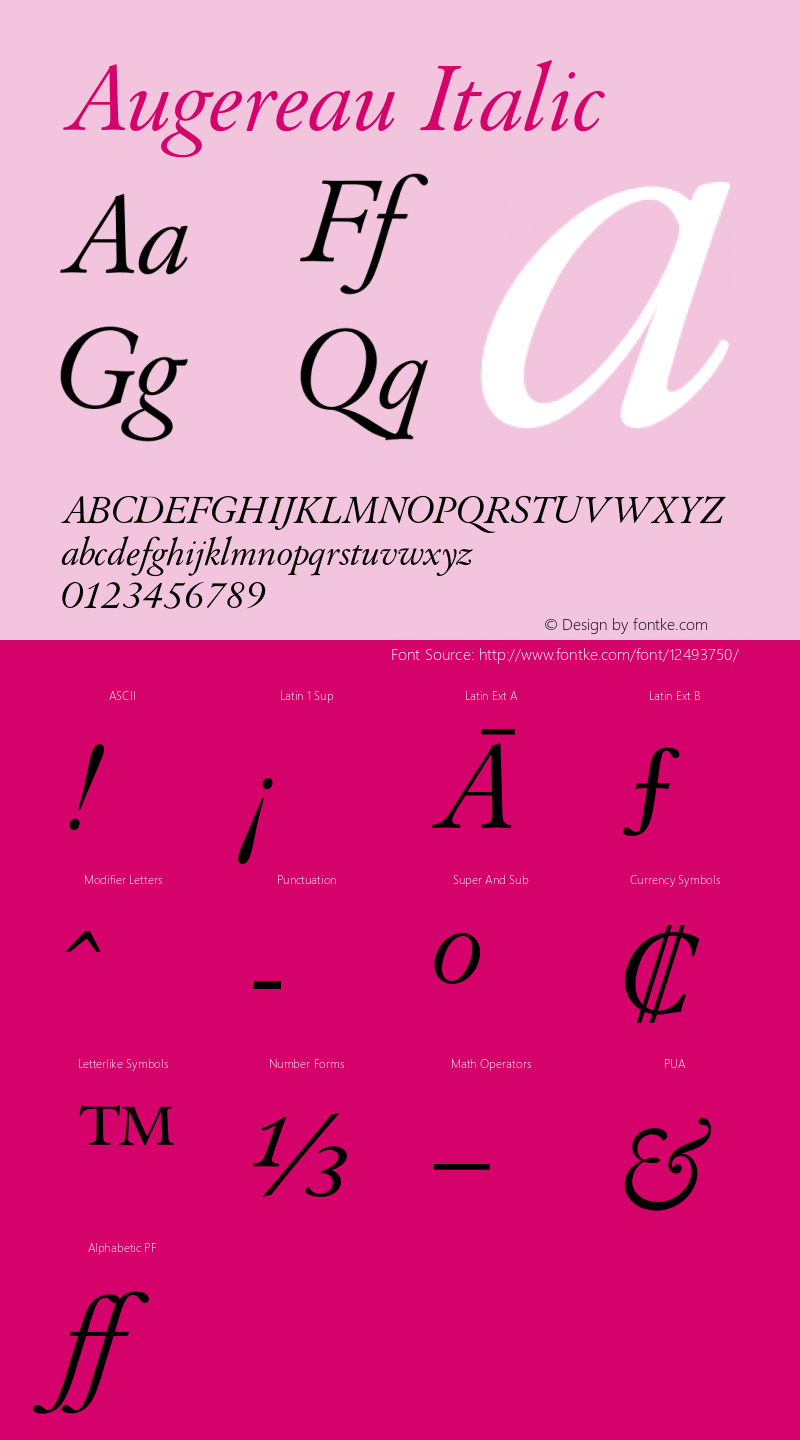 Augereau Italic Version 001.000 Font Sample