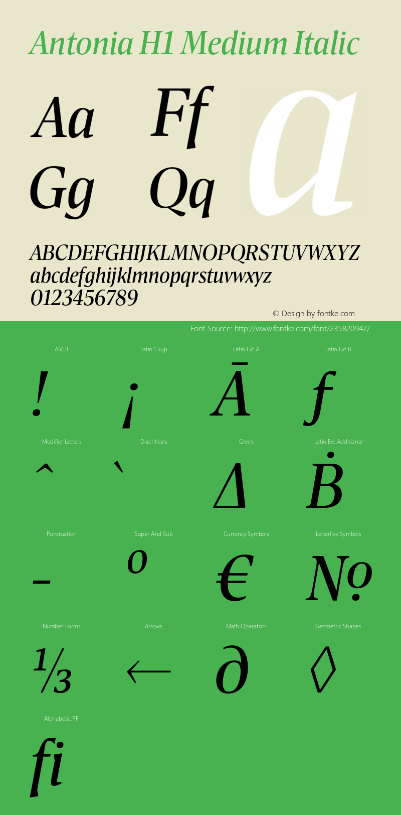 Antonia H1 Medium Italic Version 1.007图片样张