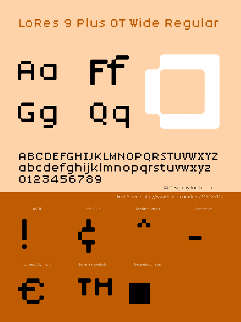 Lo-Res 9 Wide Plus Version 1.00, SI, December 9, 2002, initial release Font Sample