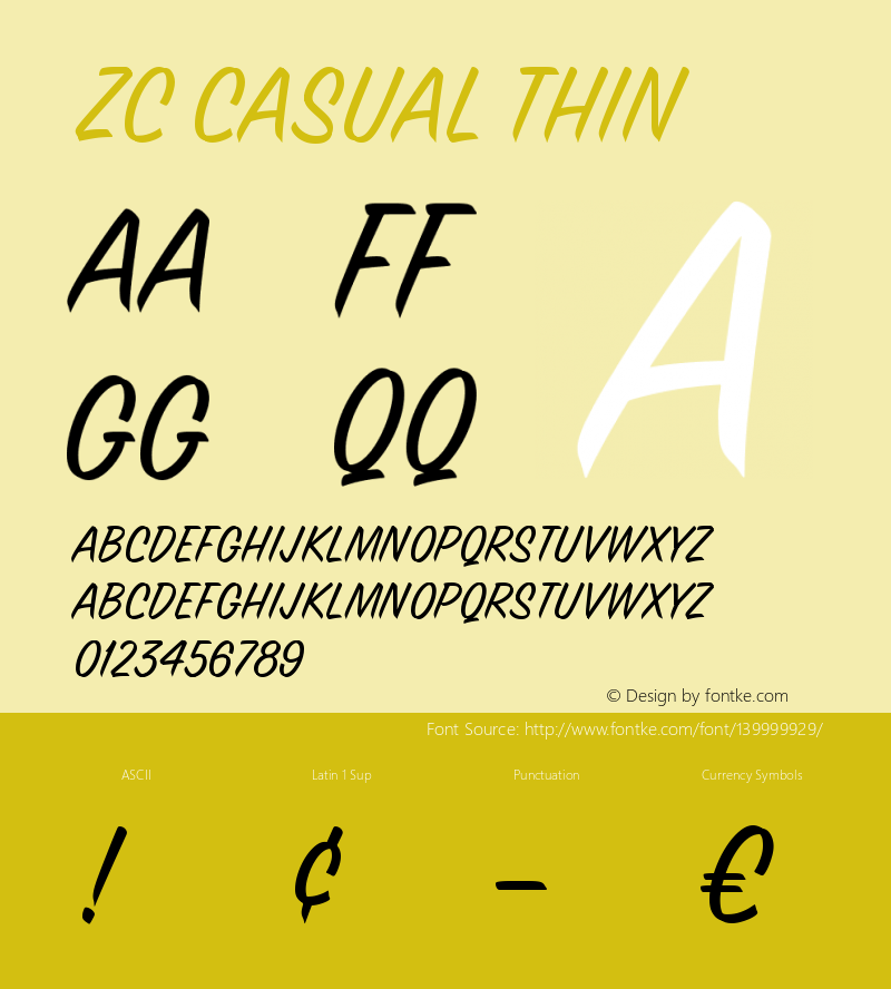 ZC Casual Thin Version 0.000 Font Sample