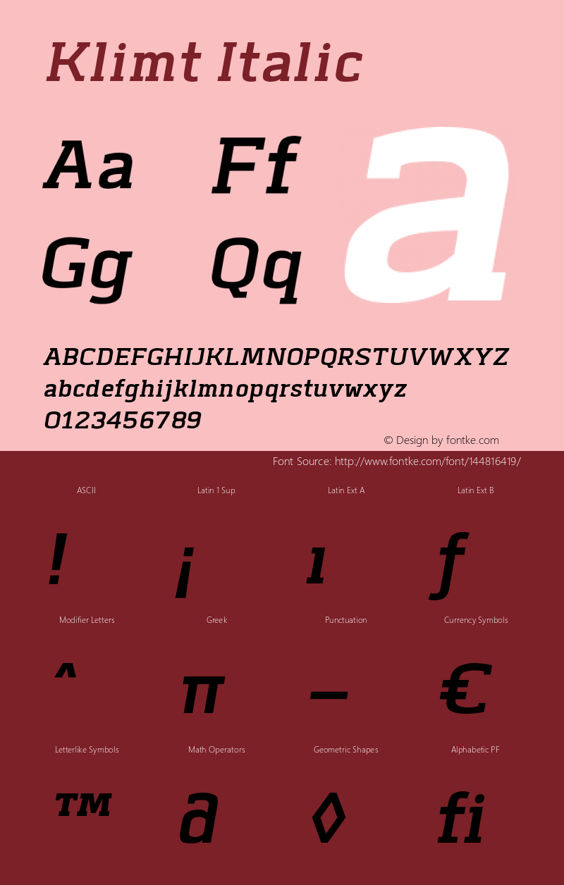 Klimt-Oblique Version 1.000 Font Sample