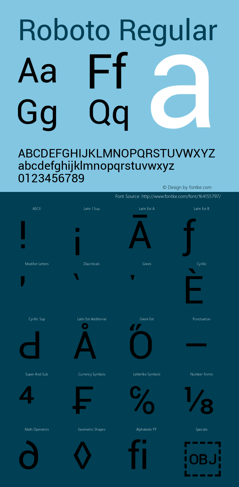 Roboto Regular Version 1.00000; 2011; ttfautohint (v1.6) Font Sample