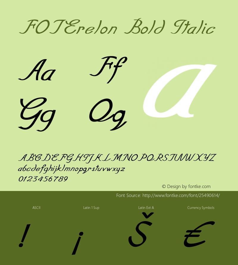 FOTErelon-BoldItalic Version 1.000 Font Sample