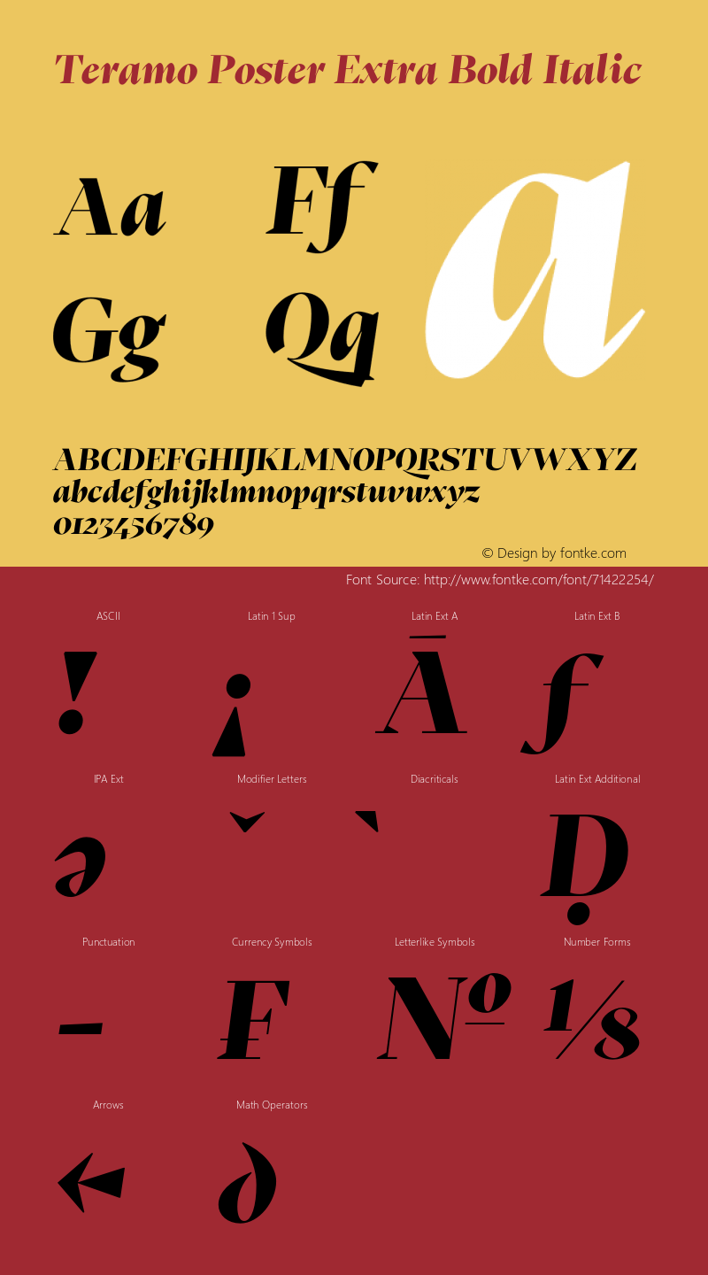 Teramo Poster Extra Bold Italic Version 1.000;hotconv 1.0.109;makeotfexe 2.5.65596 Font Sample